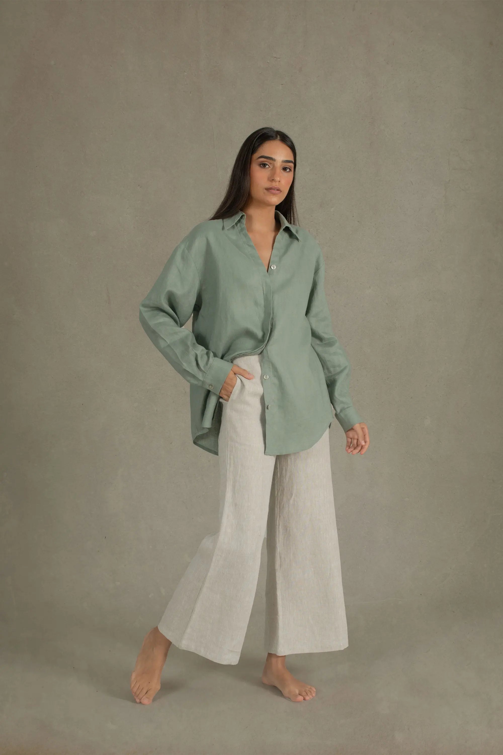 Alix Relaxed Linen Shirt Green Khaki Luxmii