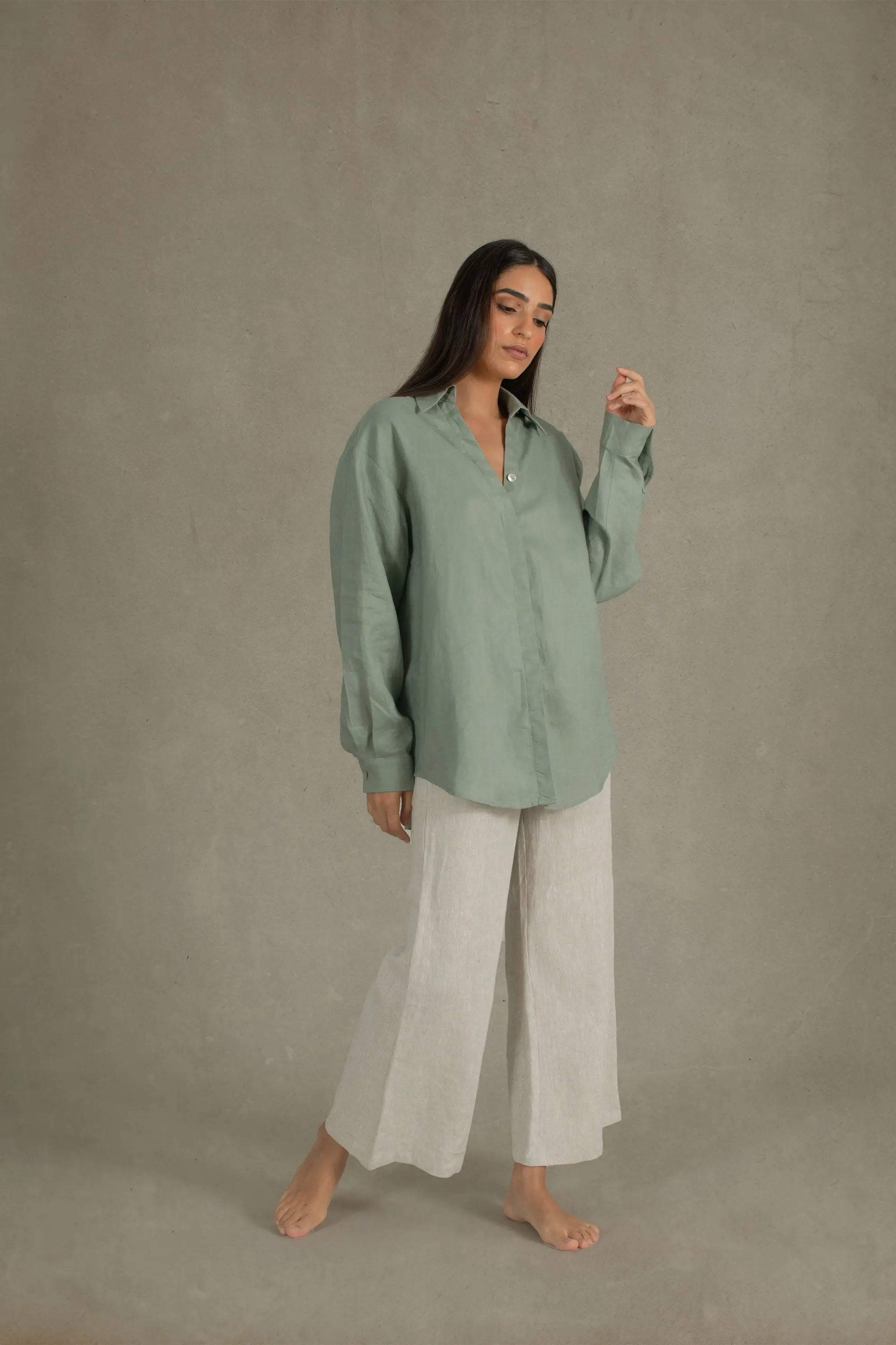 Alix Relaxed Linen Shirt Green Khaki Luxmii