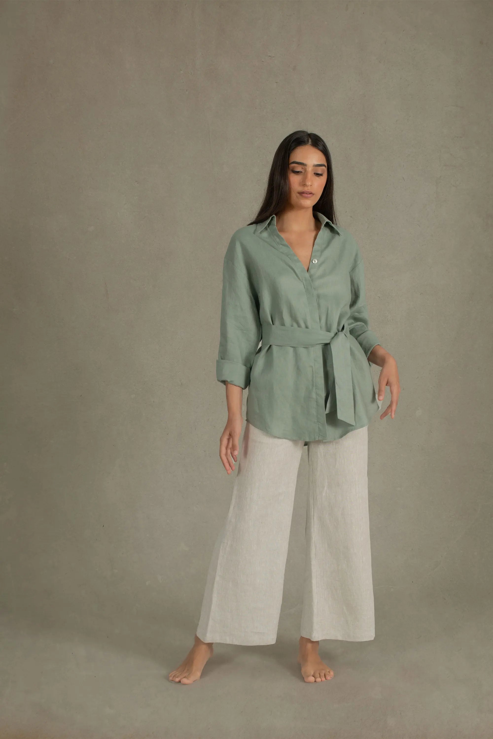 Alix Relaxed Linen Shirt Green Khaki Luxmii