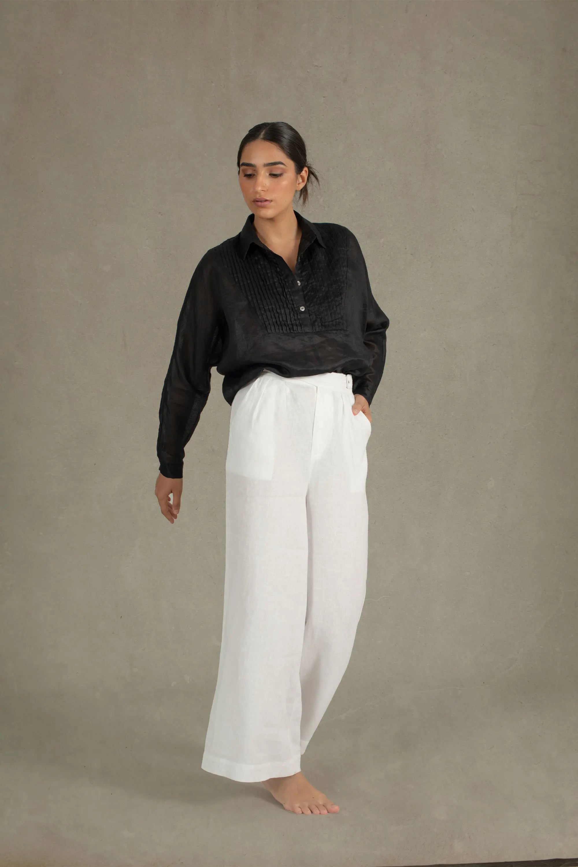 Étoile Tuxedo Ramie Linen Shirt Black Luxmii