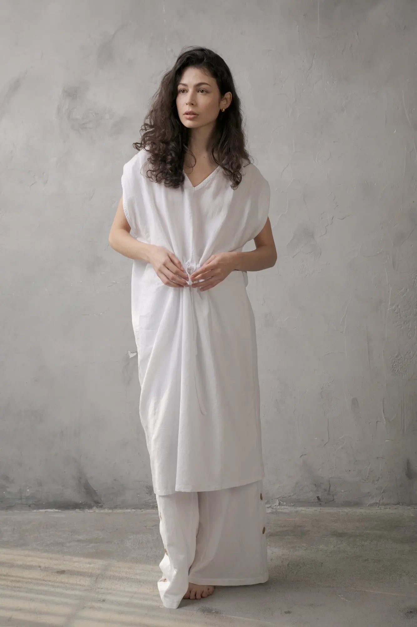 Hera Drawstring Linen Dress White - Luxmii