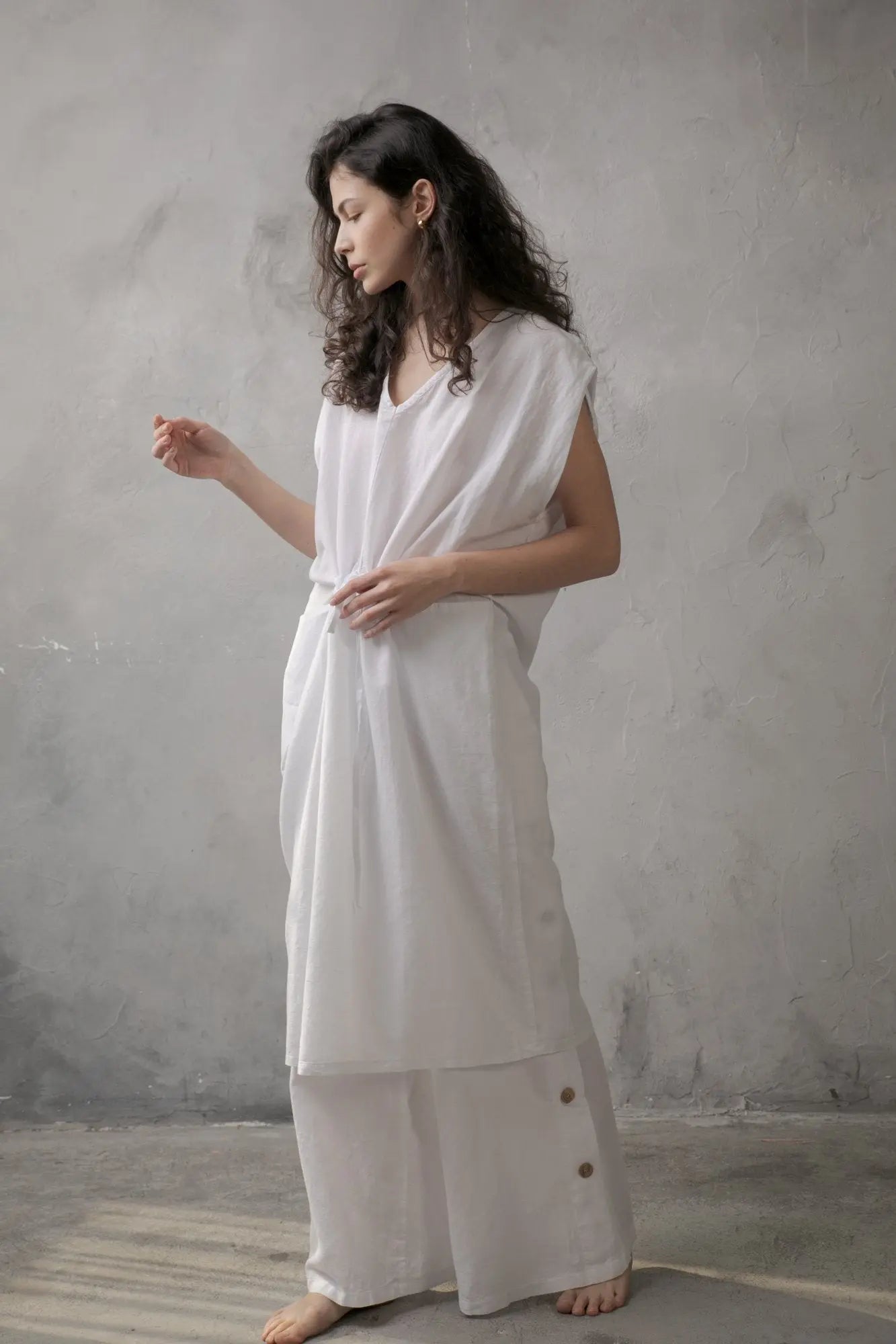 Hera Drawstring Linen Dress White - Luxmii