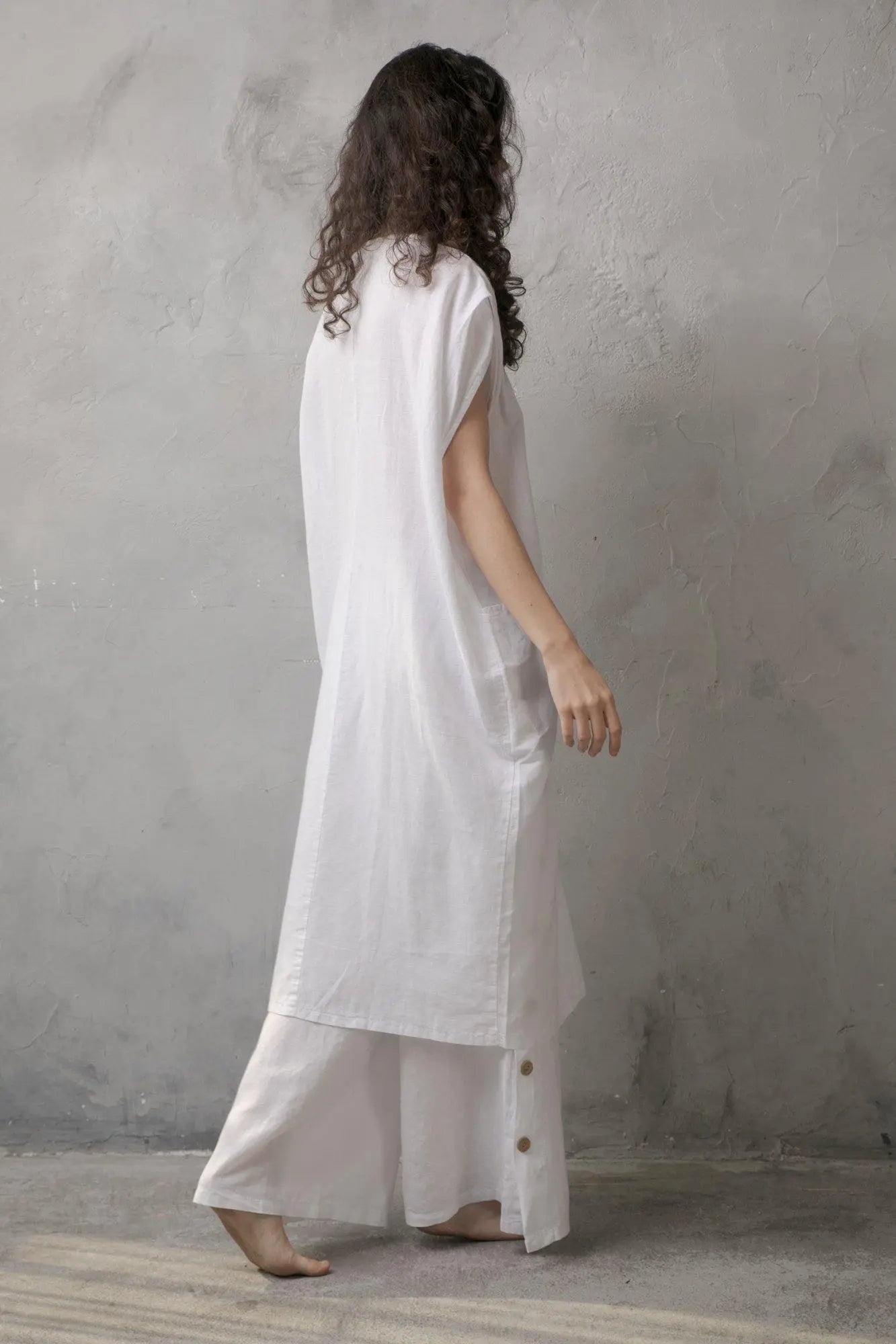 Hera Drawstring Linen Dress White - Luxmii