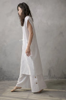 Hera Drawstring Linen Dress White - Luxmii