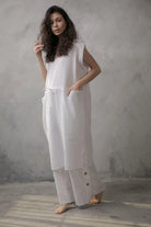 Hera Drawstring Linen Dress White - Luxmii