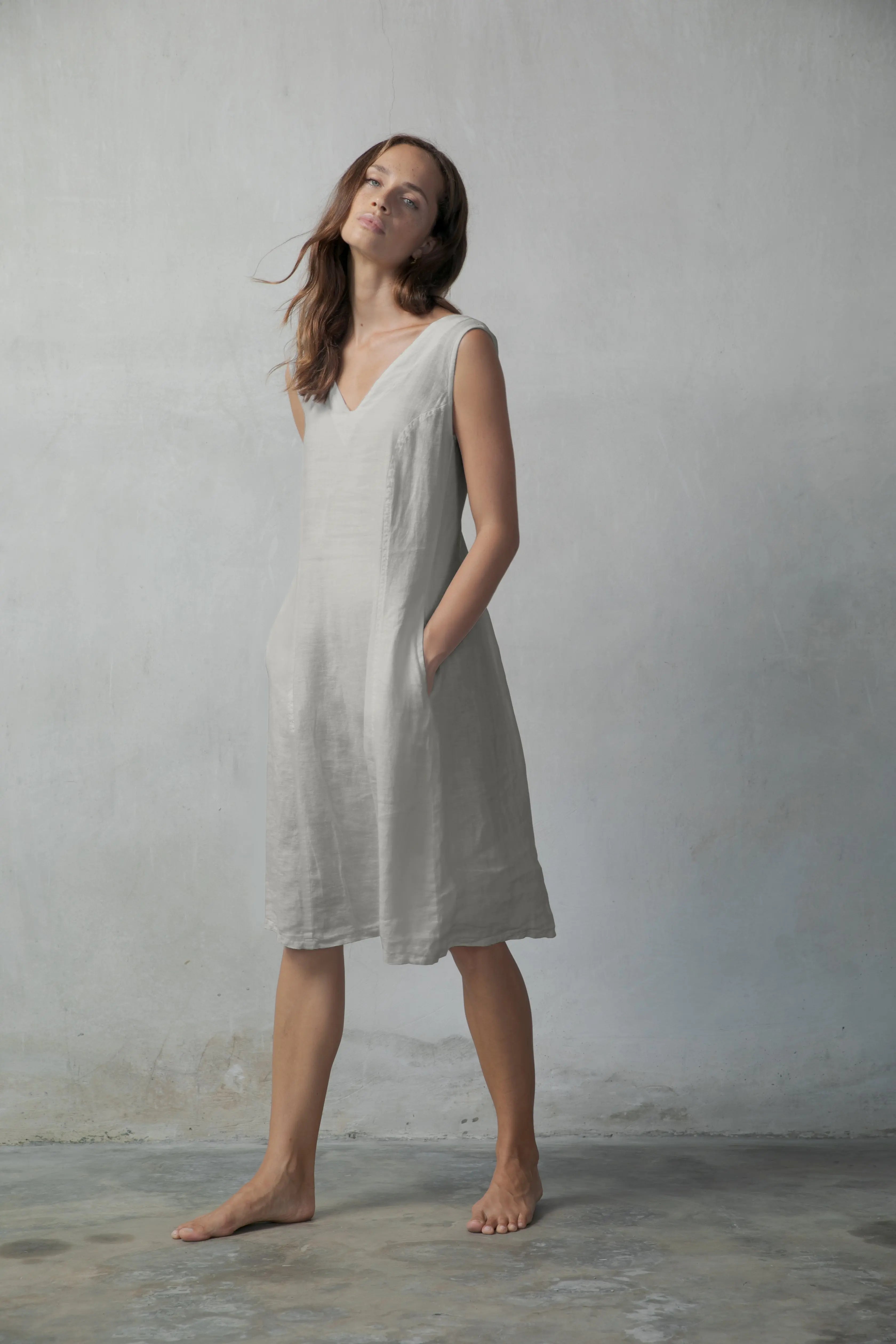 L'origami Linen Slip Dress Oatmeal Beige Luxmii