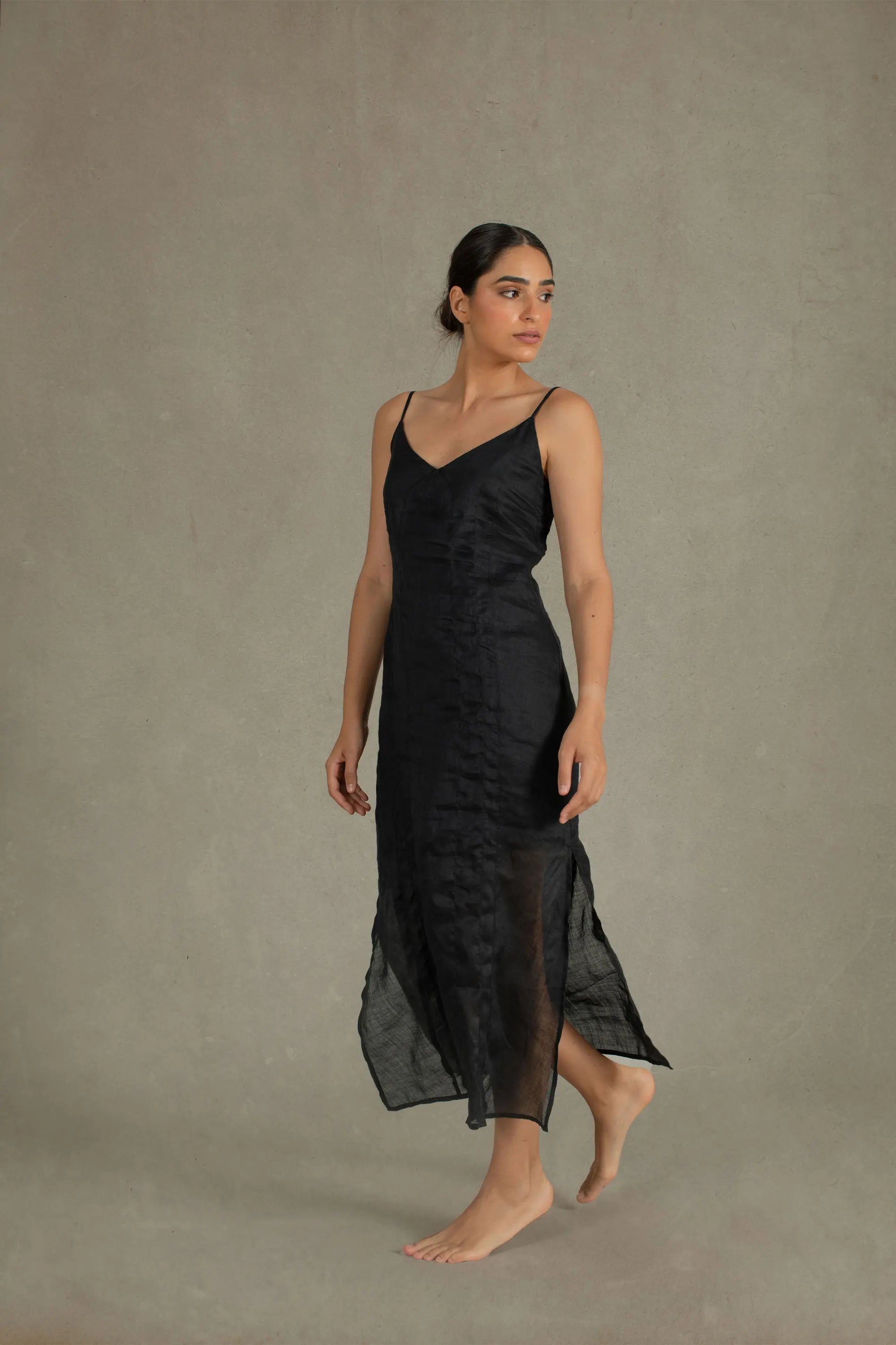 Léa Ramie Linen Slip Dress Black Luxmii