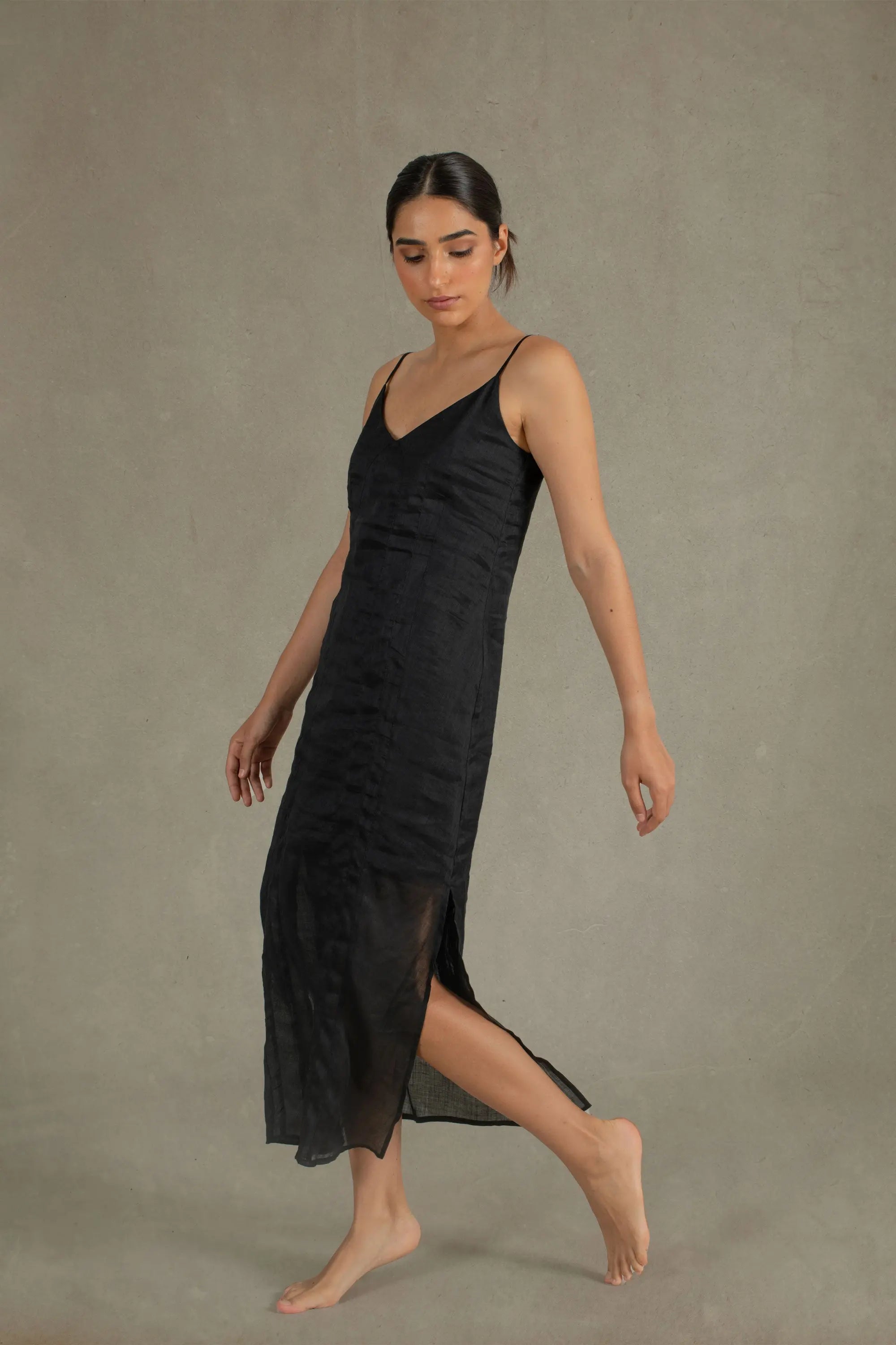 Léa Ramie Linen Slip Dress Black Luxmii