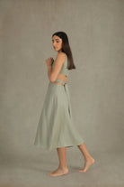 Luciole Linen Midi Dress Sage Green Luxmii