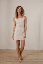 Mini Linen Shift Dress in Gold - Luxmii