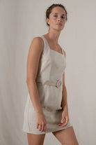 Mini Linen Shift Dress in Gold - Luxmii