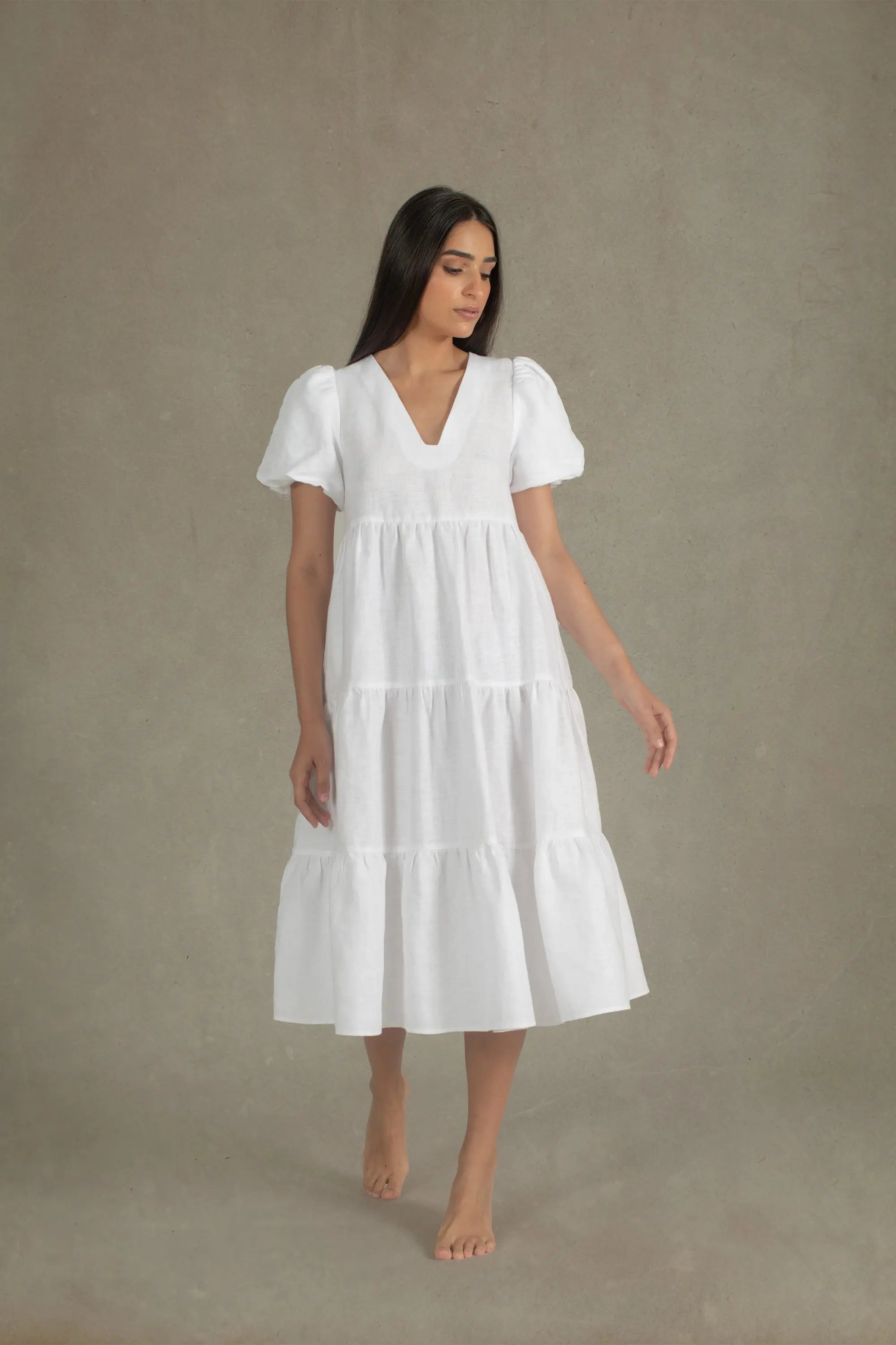 Siréne Linen Midi Dress White Luxmii