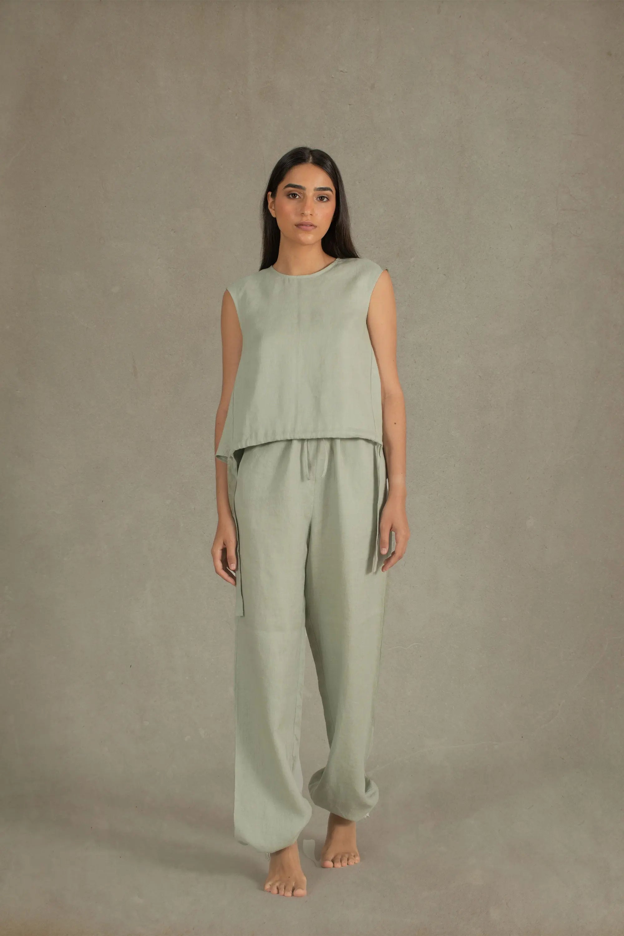 Toujours Sleeveless Linen Top Sage Green Luxmii