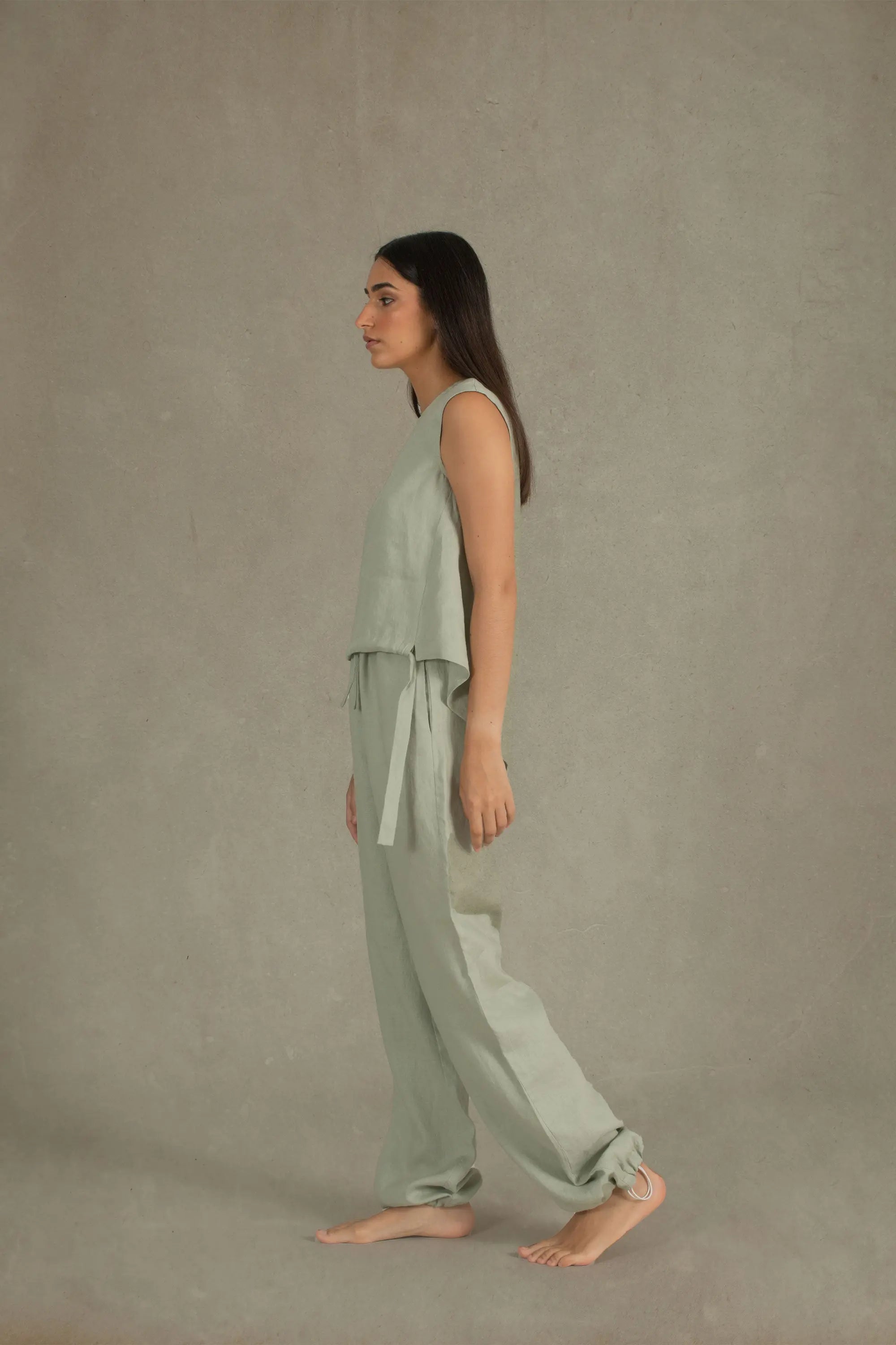 Toujours Sleeveless Linen Top Sage Green Luxmii